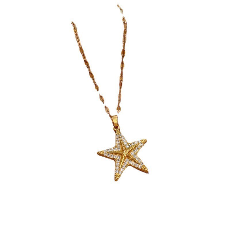 Fashion Jewelry Gold Cubic Zircon Star Pendant Necklace 1PC