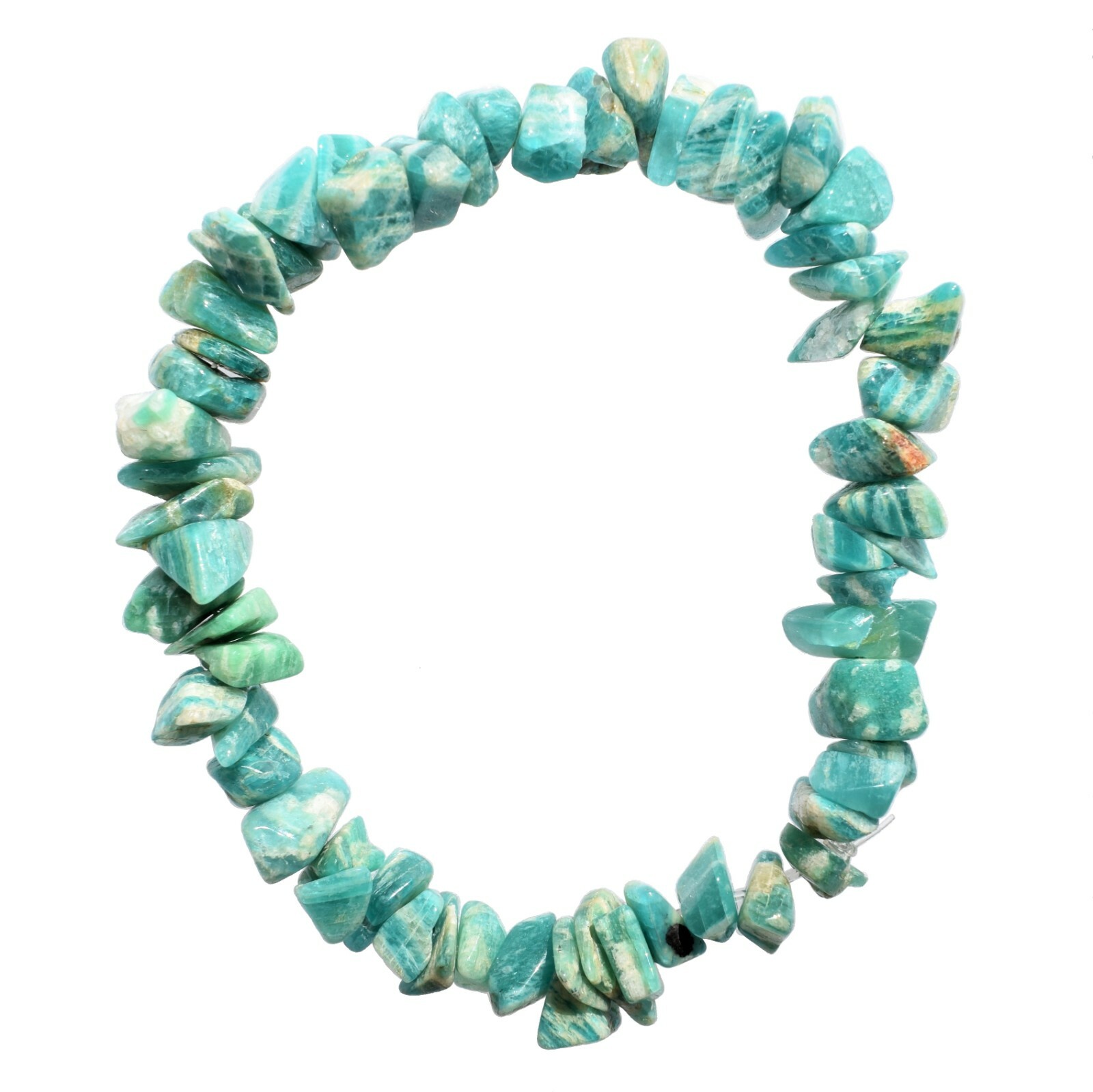 Premium CHARGED Amazonite Crystal Chip Stretchy Bracelet+ Selenite Puffy Heart