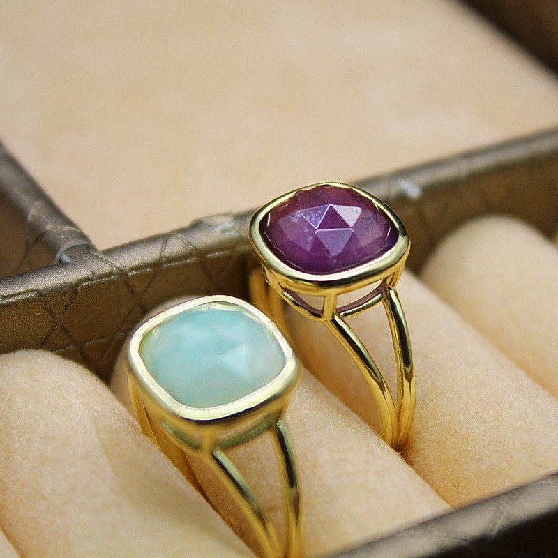 3-5PCS Natural crystal personalized retro natural stone square ring