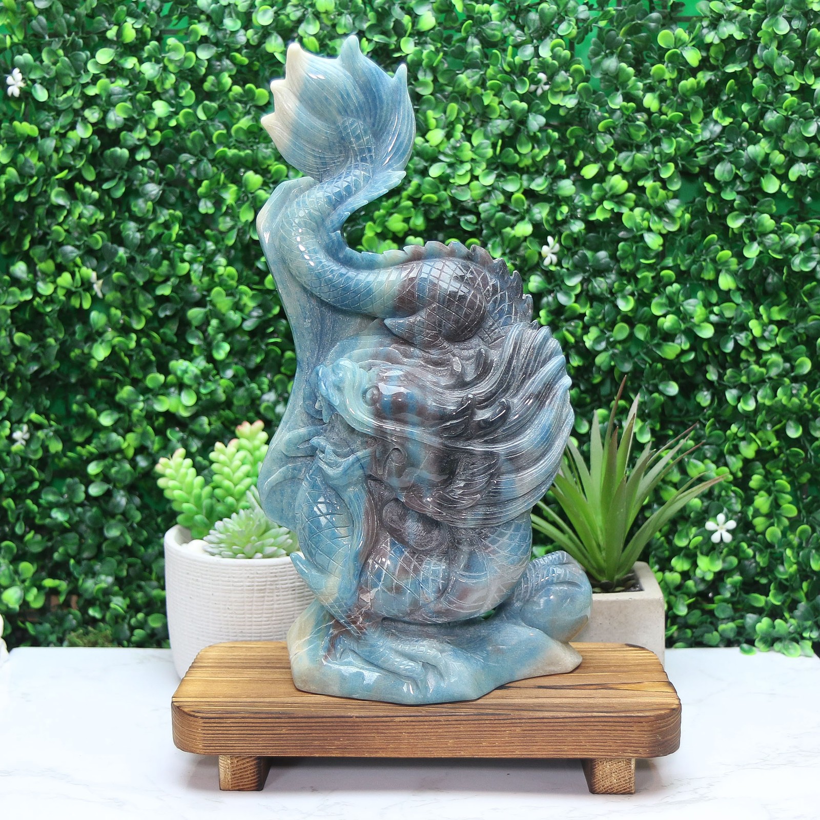 Trolleite Dragon Carving, Blue Purple Trollite Chinese Statue