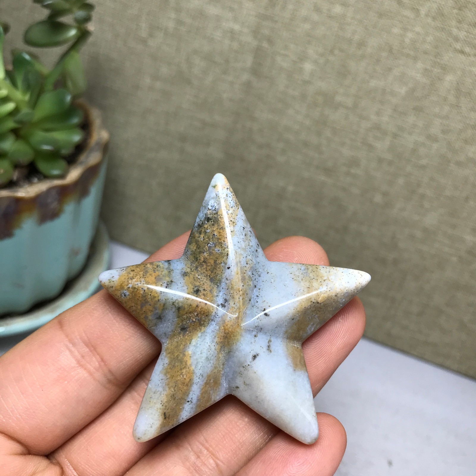50mm Natural Ocean Jasper Hand carved five-pointed star specimens 25g A5246