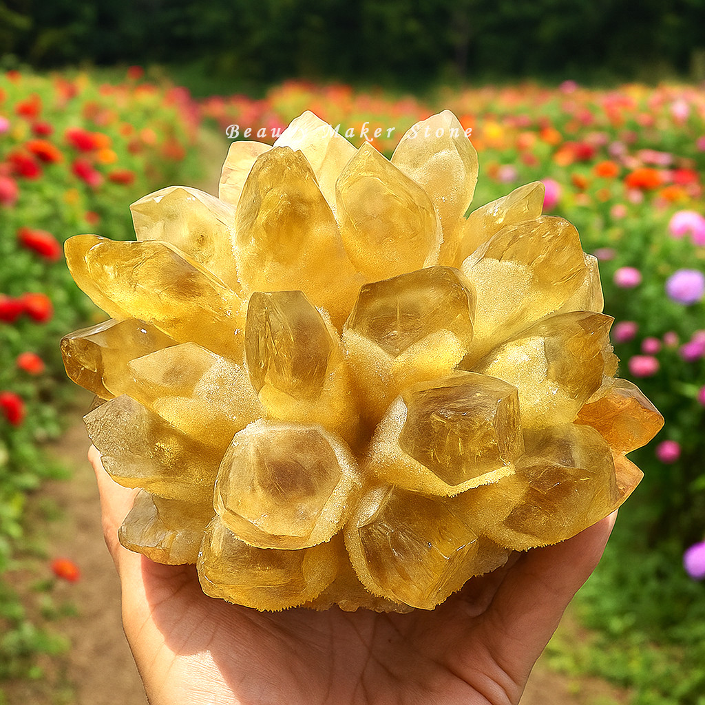 300g Natural Citrine Quartz Geode Cluster Yellow Crystal Collection Home Decor