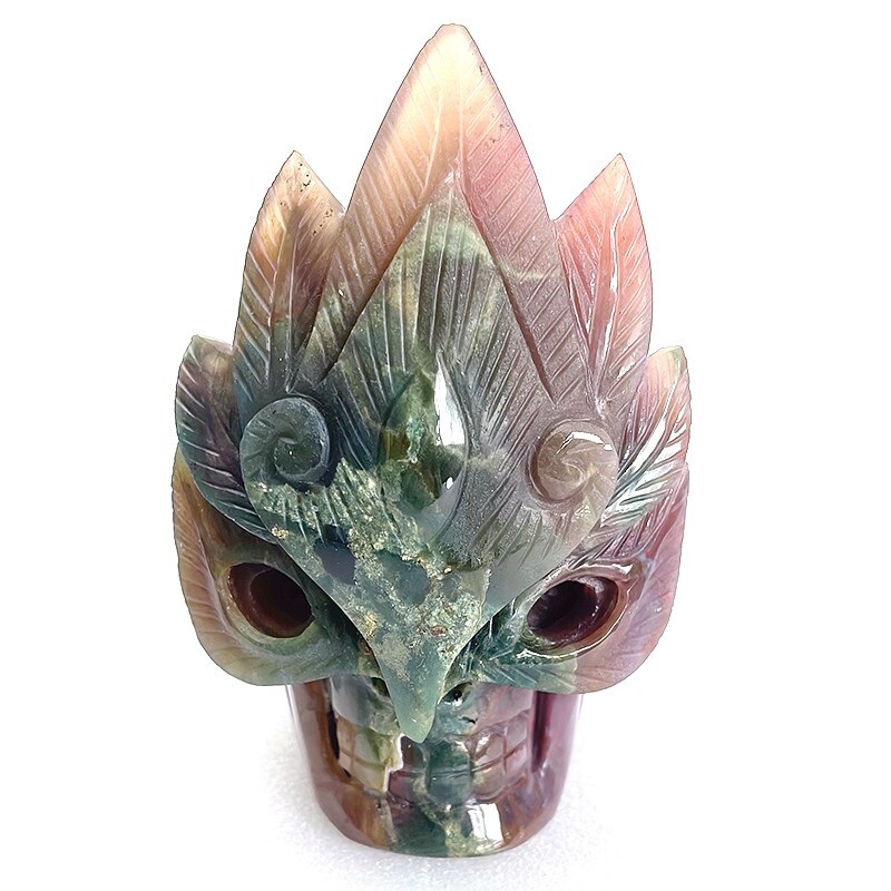 4.0″ Crystal Carved Indian Agate Skull, Realisti -Skull Home Decoration