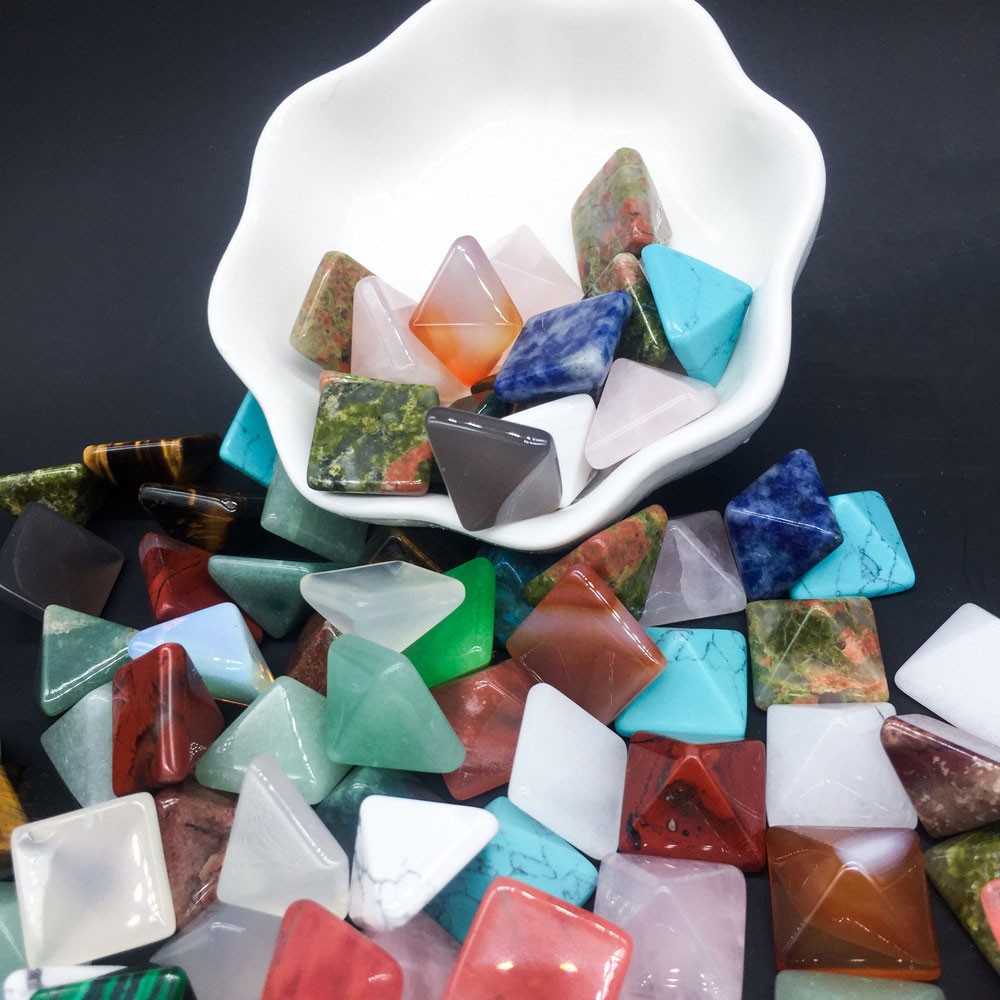14 Pack Natural Pyramid Stone Crystal Healing Chakra Gems Mineral Rocks Gift