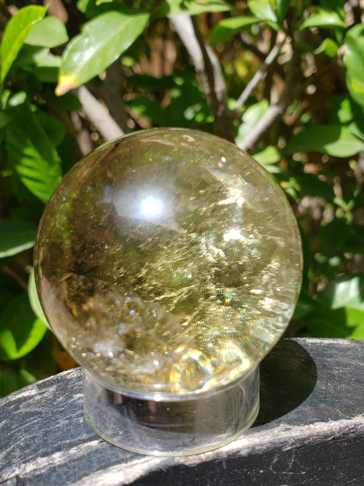 1.75″ Clear Smoky Citrine Quartz Crystal Sphere Ball Orb Rainbows, 122g