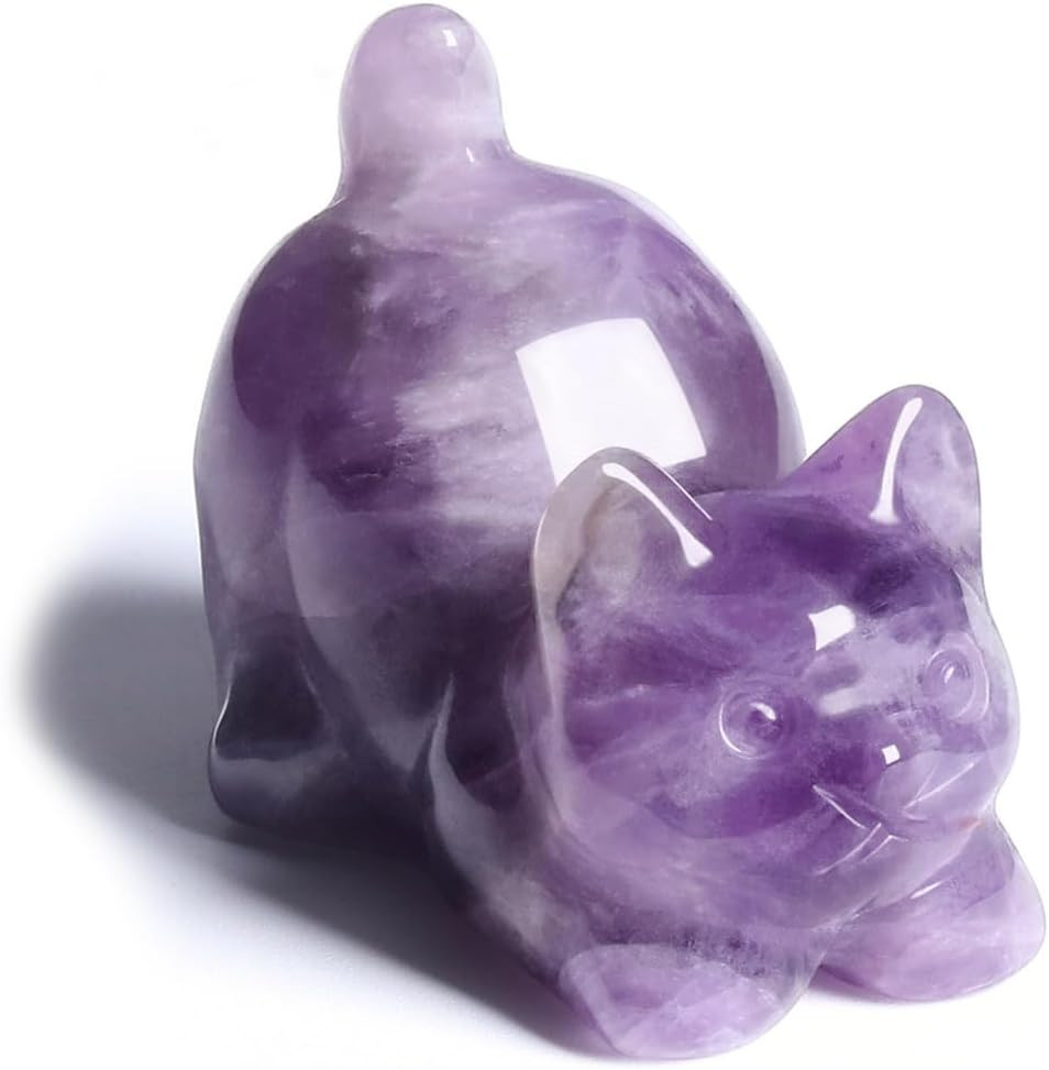 Amethyst Crystal Cat Figurine Carved Healing Crystals Gemstones Cat Animal Statu