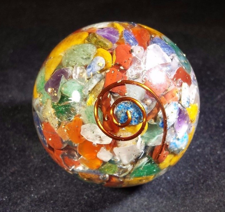MEDIUM (40-50mm) 7 CHAKRA MIXED STONE ORGONE GEMSTONE SPHERE ORGONITE SPHERE