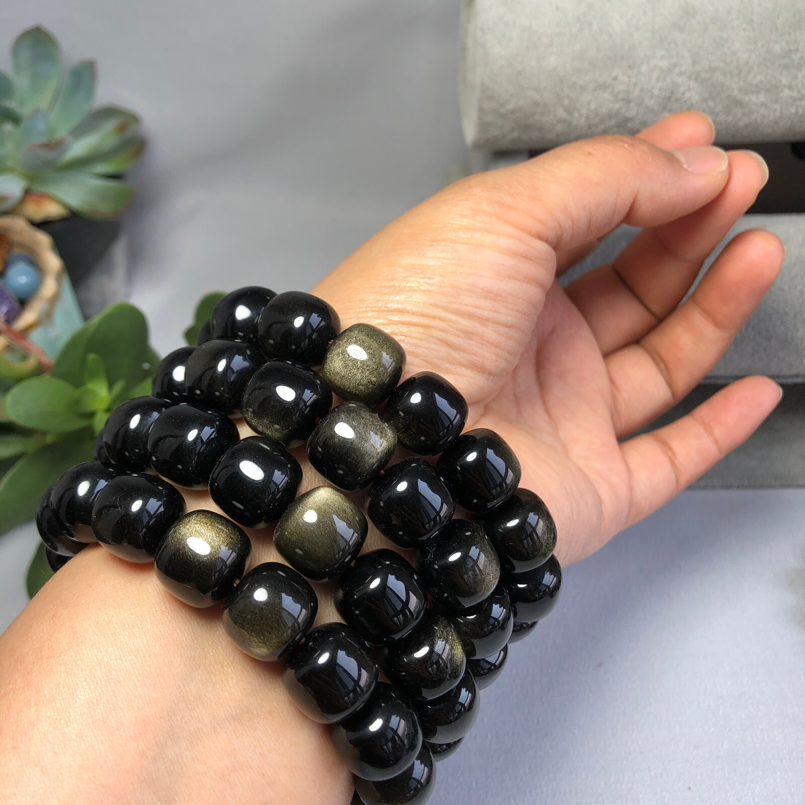 1pcs wholesale Natural Golden obsidian quartz Crystal beads bracelet 14-12mm