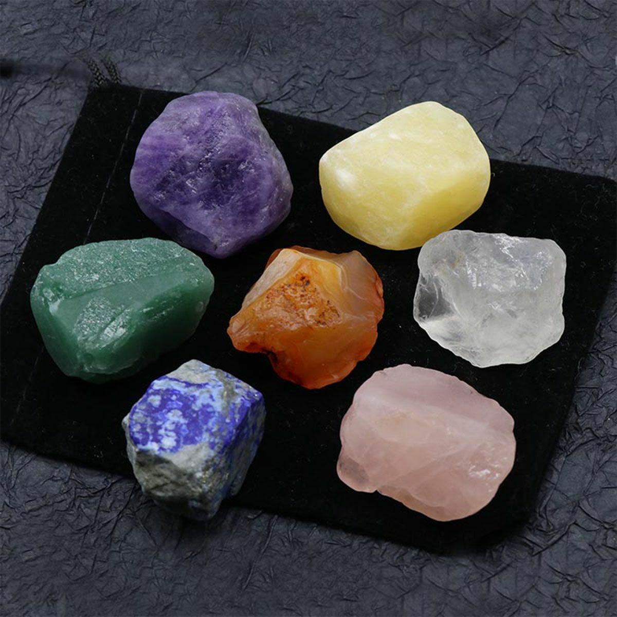 Healing 7Pcs Chakra Engraved Symbols Crystal Palm Worry Stones Set Reiki Energy