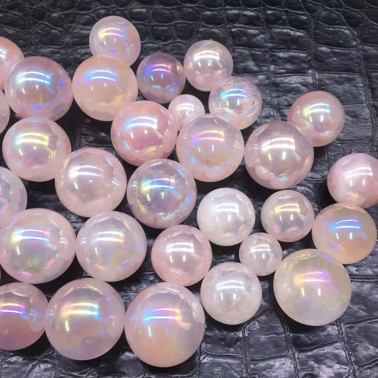 Rainbow Angel Aura Pink Quartz Crystal Beads Sphere Ball Healing Decoration 100g