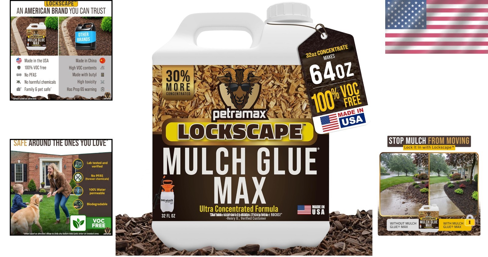 32 Oz Lockscape Landscape Glue – Powerful Pet-Safe 3X Concentrate for Mulch