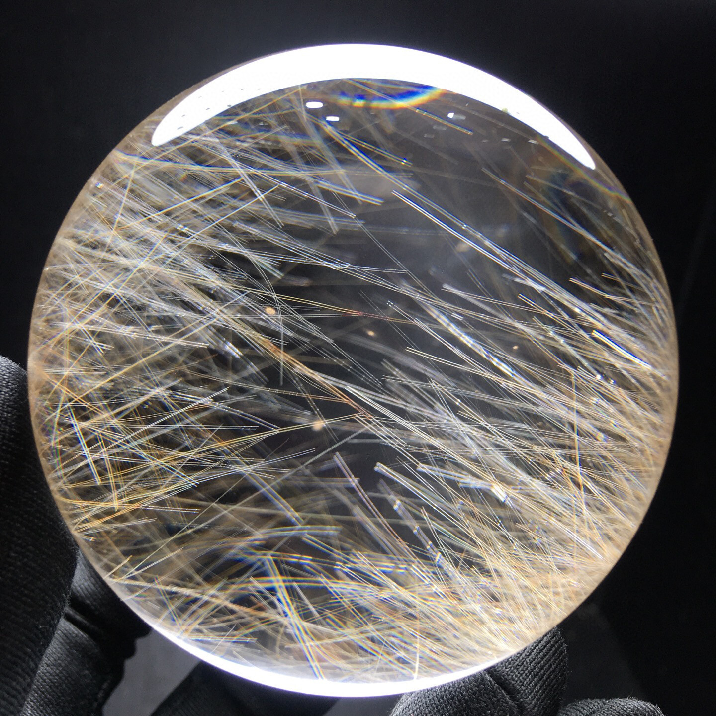 73mm Top Natural Hair Crystal Rutilated Quartz Ball Healing Crystal Reiki Sphere