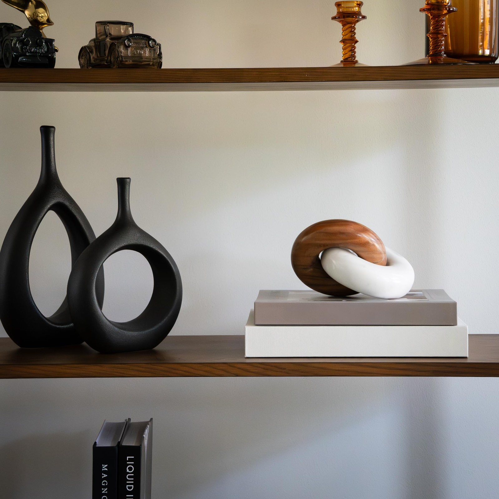 Marble and Wood Knot Decor – Decorative Object for Shelves, White