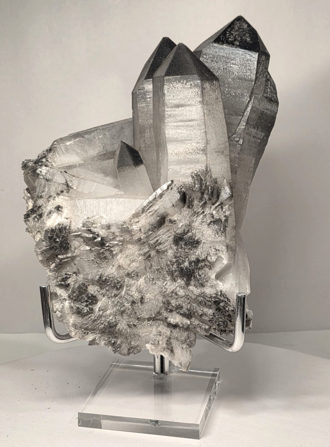 5LB 8″ Natural Smoky Quartz Crystal Cluster Phantom Point Specimen WITH STAND
