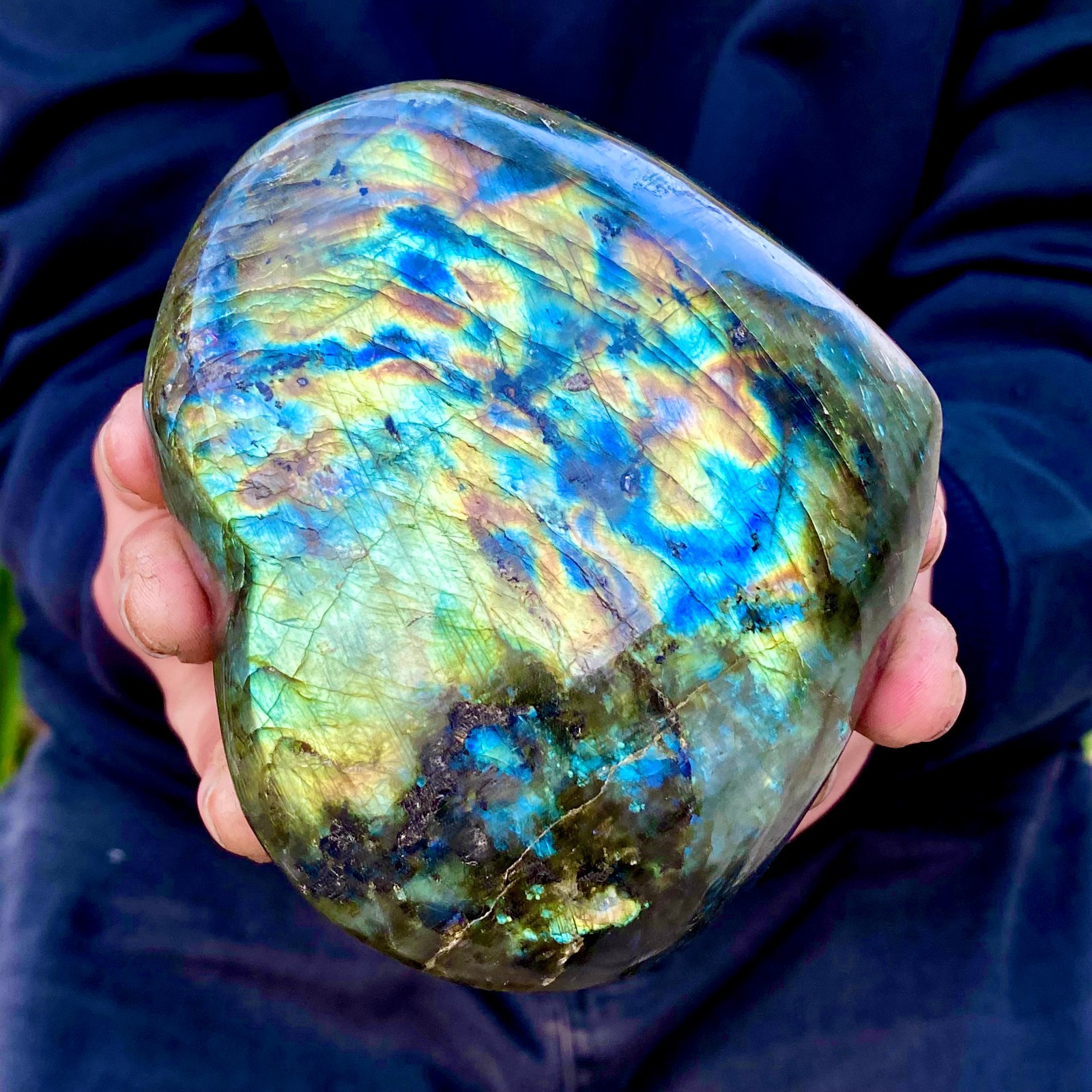 1.92LB Natural Labradorite Quartz Crystal Freeform Mineral Specimen Healing