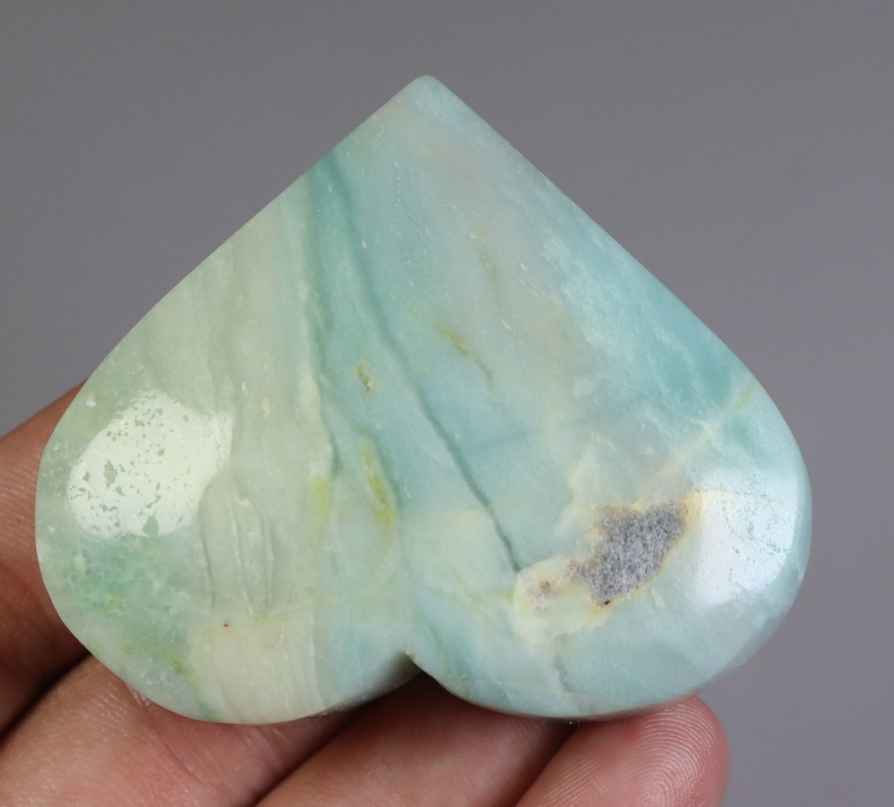 Natural Sky Blue Caribbean Calcite Quartz Crystal Stone Heart Reiki Healing