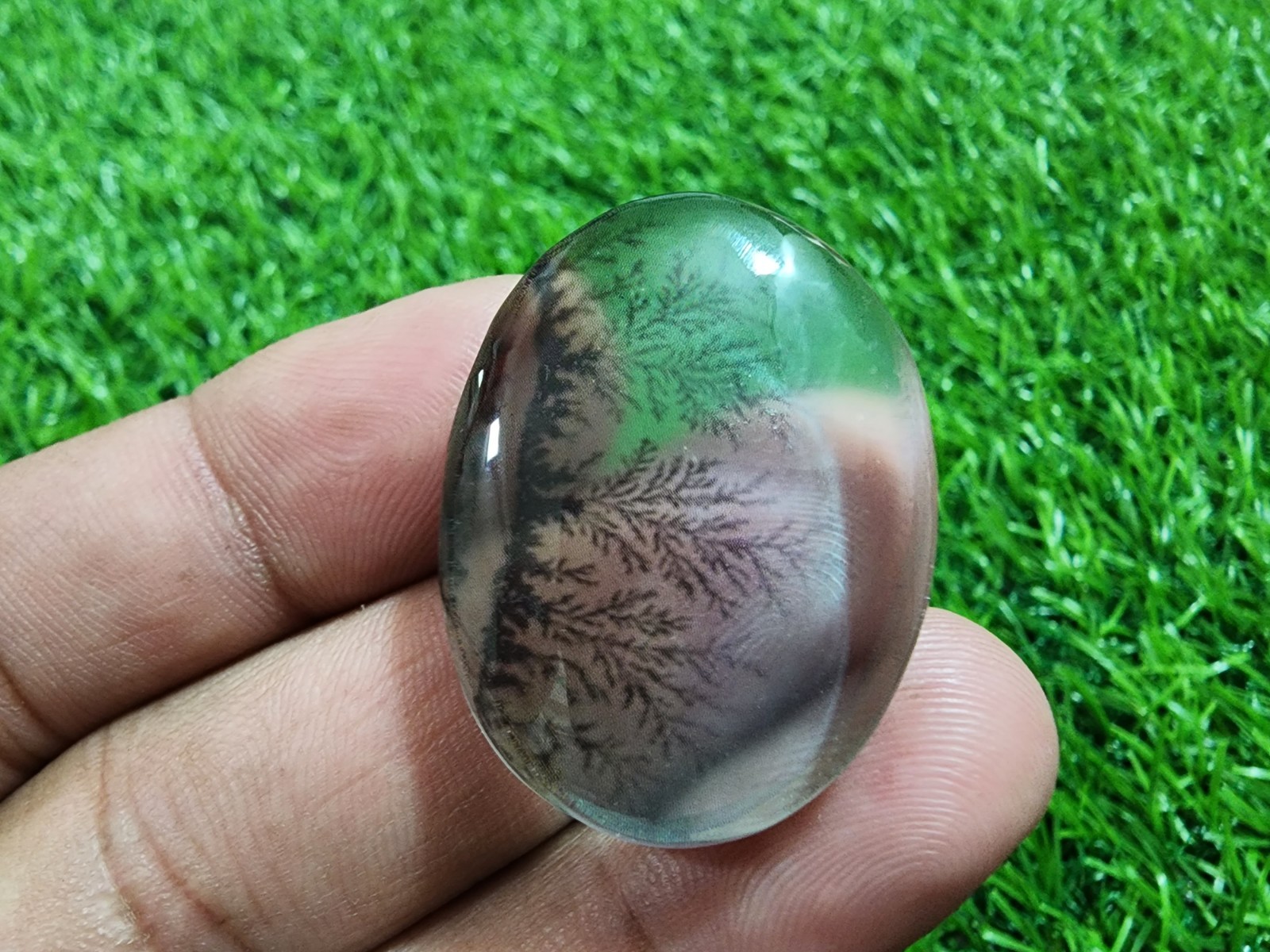 Pretty Dendritic Agate 64Crt Oval Cabochon Scenic Landscape Pendant Gemstone