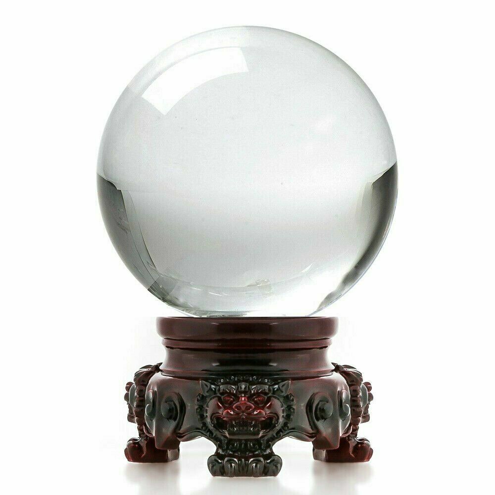 Crystal Ball 3″ diameter for Feng Shui, Meditation, Decor, with Red Lion Stand
