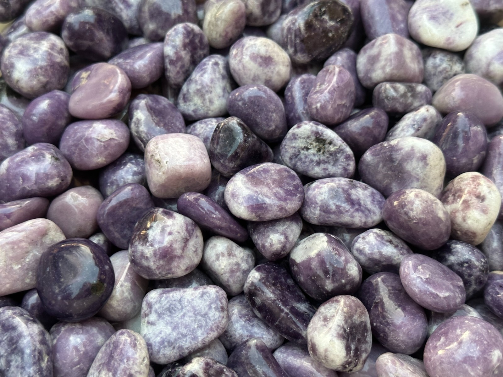Grade A++ Lepidolite Tumbled Stones 0.75-1.25 Inch, Wholesale Bulk Lot