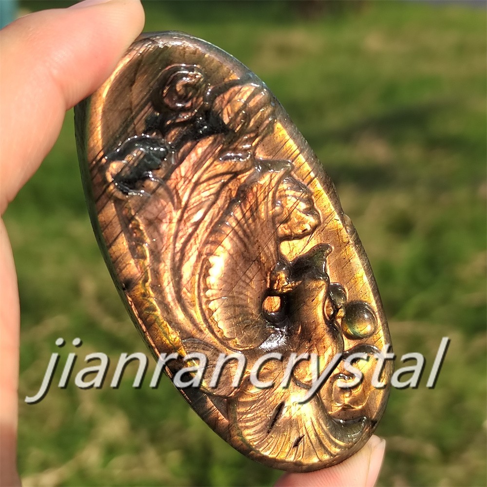 Rare Natural Labradorite Carved Phoenix Totem Quartz Crystal Skull Healing 1pc