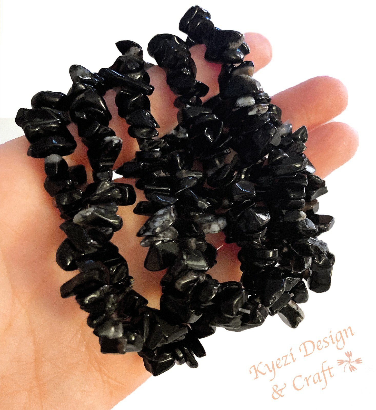 Black Onyx Premium Natural Crystal Gemstone Chip Stretchy Jewelry Bracelet