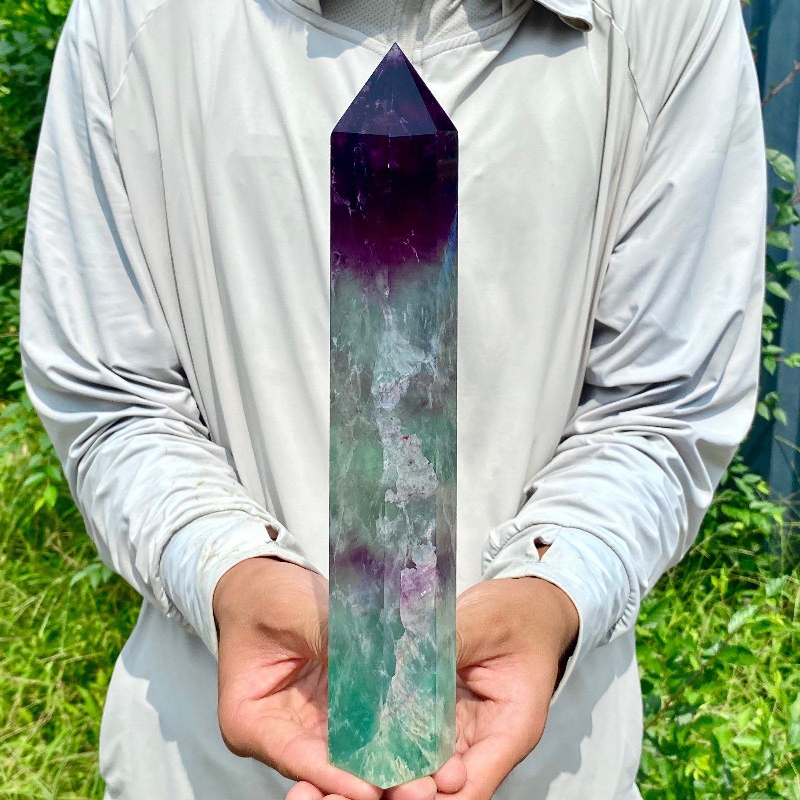 2.44LB Natural Fluorite Crystal Column Magic Wand Obelisk Point Earth Healing