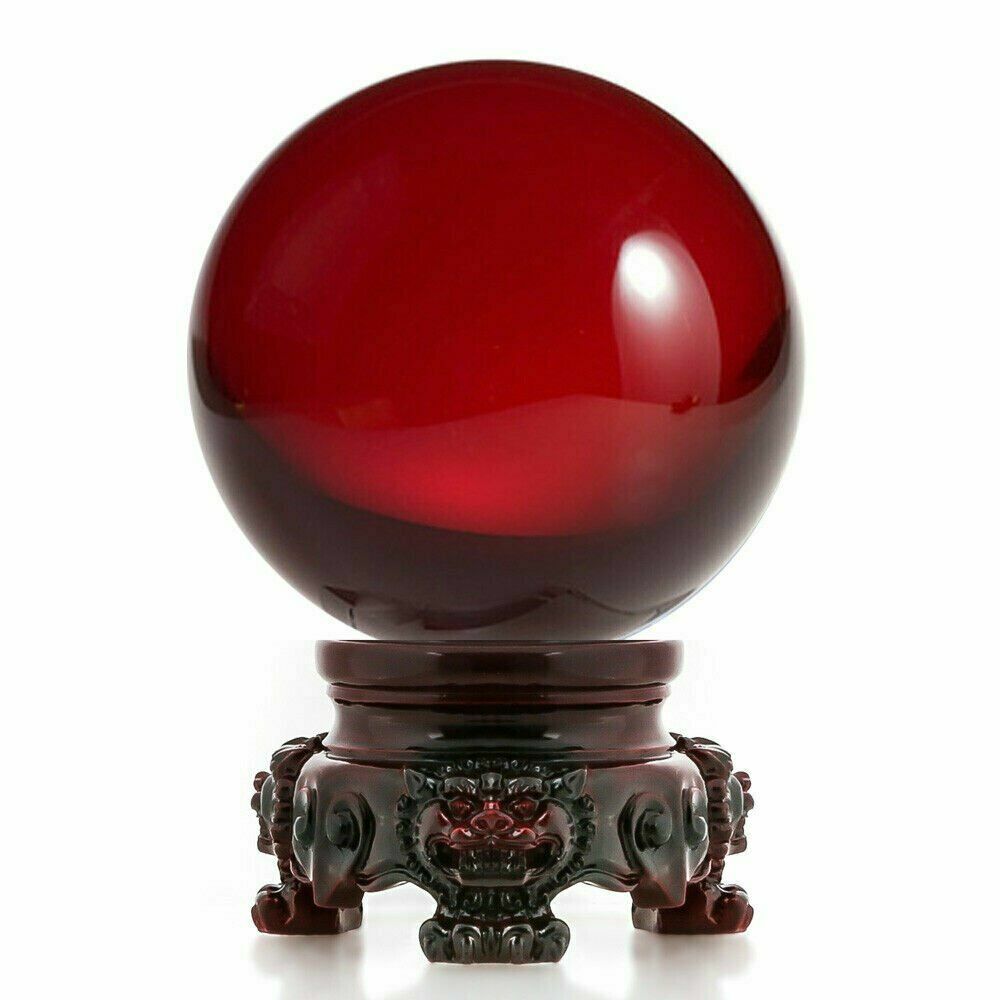 Crystal Ball 3″ diameter for Feng Shui, Meditation, Decor, with Red Lion Stand