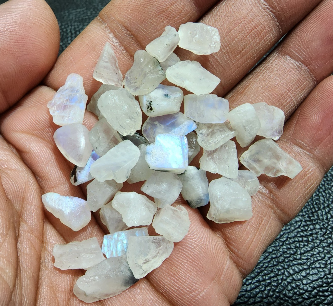 “White Rainbow Moonstone Rough Lot 39 Pcs 11-16mm Natural Raw Gemstone Crystals”