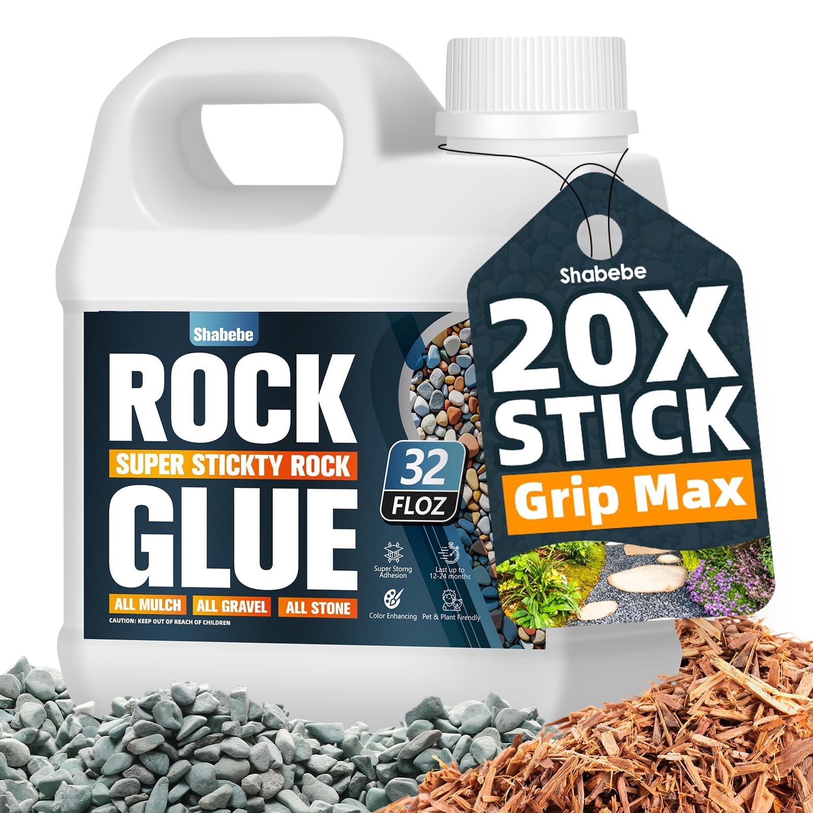 Rock Glue for Landscaping – 32OZ Mulch Bond with Grip Max for Strong Adhesion of