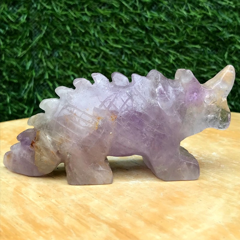 250G Natural Amethyst Crystal Hand Carved Triangle Dragon Healing
