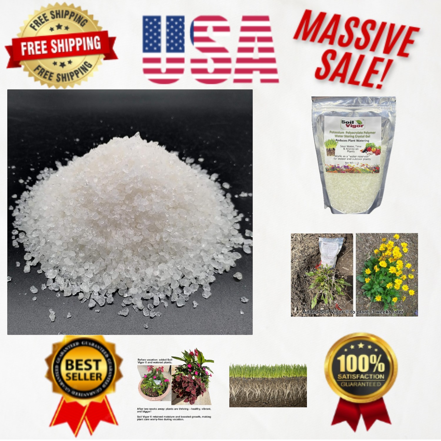 Potassium Based Water Crystals for Plants – 1 lb Hydrogel Reduces Watering Needs