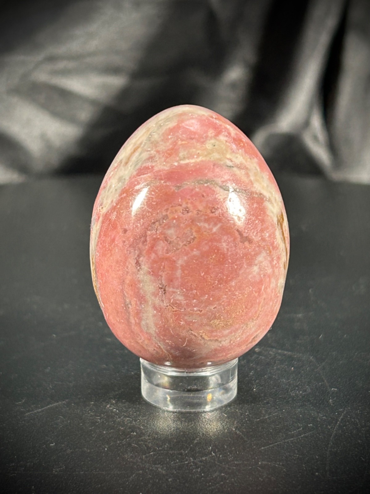 Gorgeous 1.75″ Rhodochrosite Egg With Acrylic Stand 3.2oz (92 grams)
