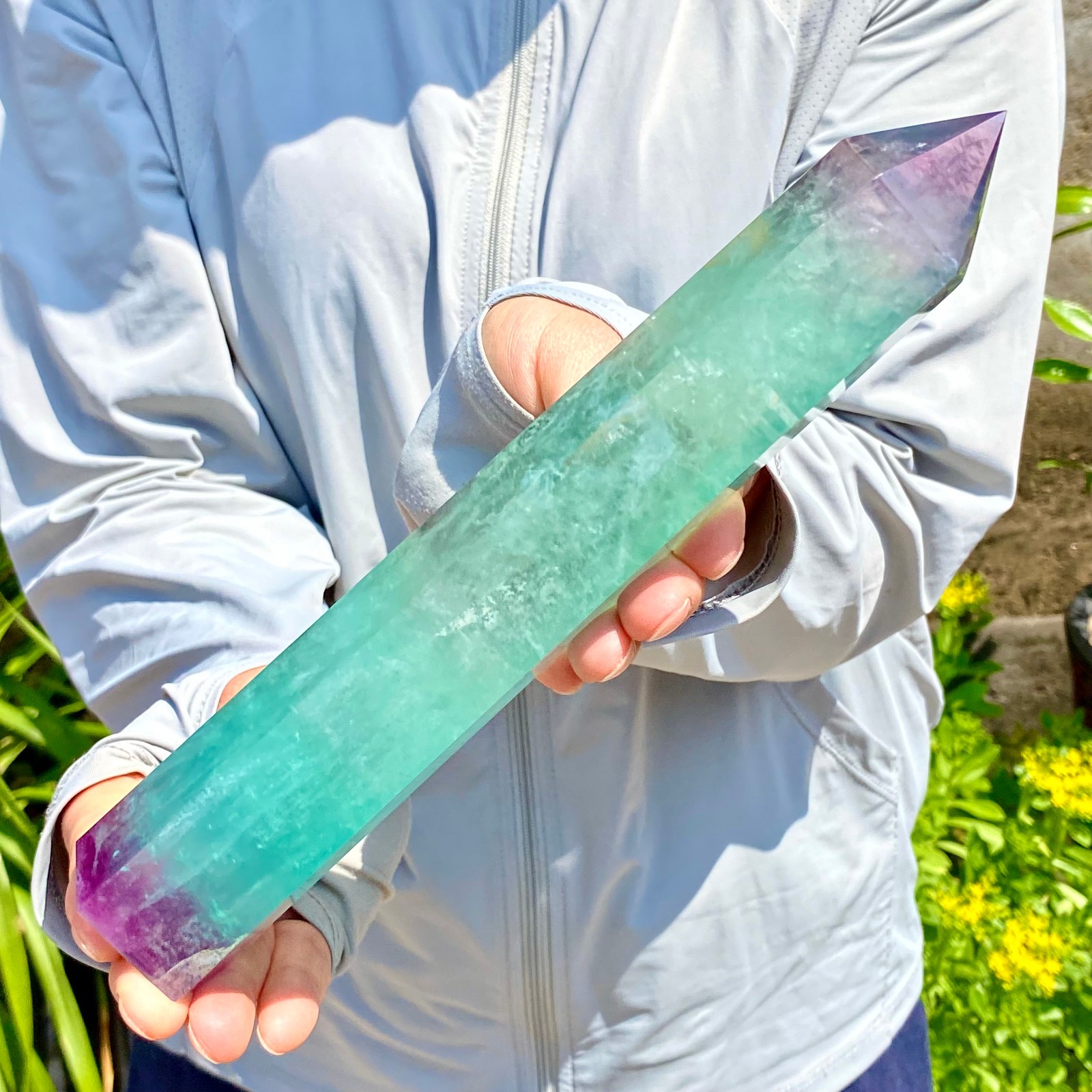 1.84LB Natural Fluorite Crystal Column Magic Wand Obelisk Point Earth Healing