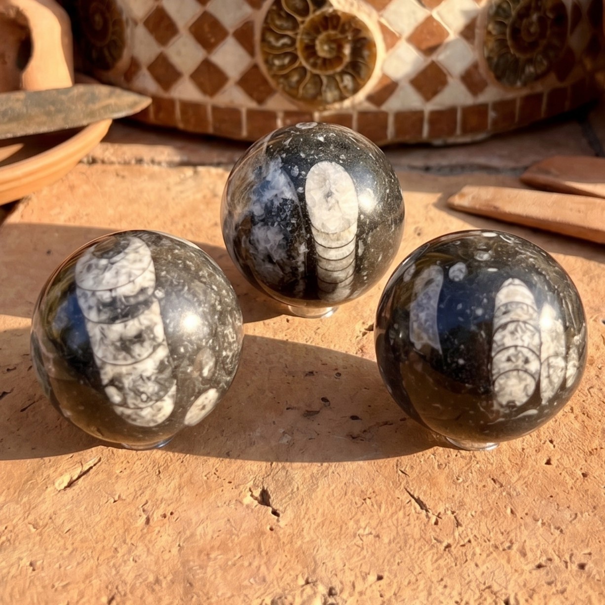 Orthoceras Fossil Sphere Polished Carving Genuine Morocco Mineral