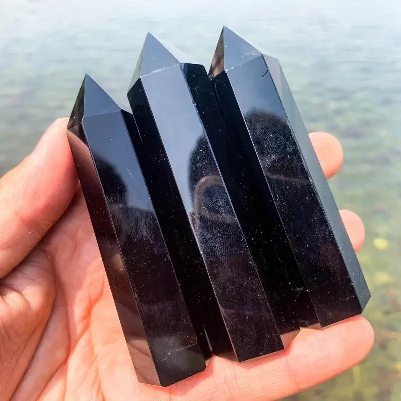Natural Black Obsidian Tower Point Healing Crystal Obelisk Gemstone Tower Wand
