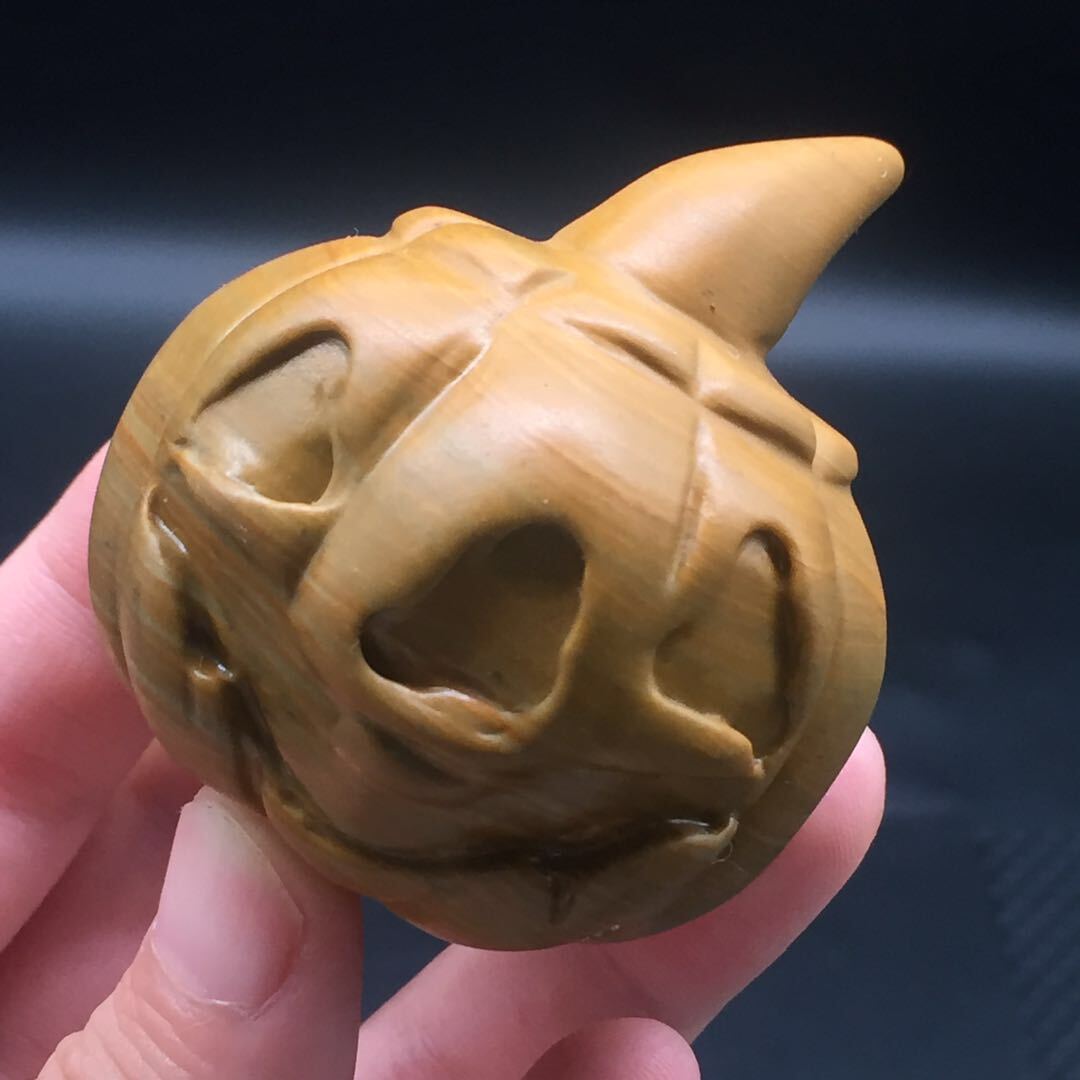 Natural Songhua Stone Quartz Crystal Carved Pumpkin Halloween Decora Healing 1Pc