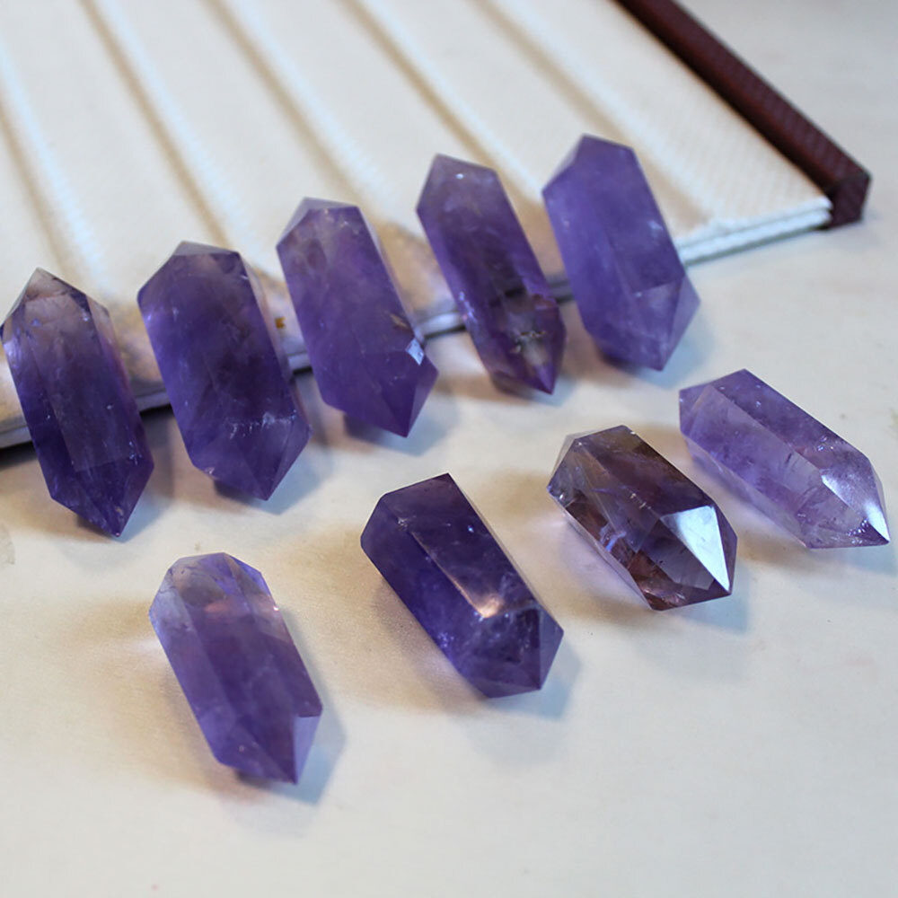 2pcs 30-60mm Natural Purple Amethyst Quartz Crystal Point Wand Obelisk Stone DIY