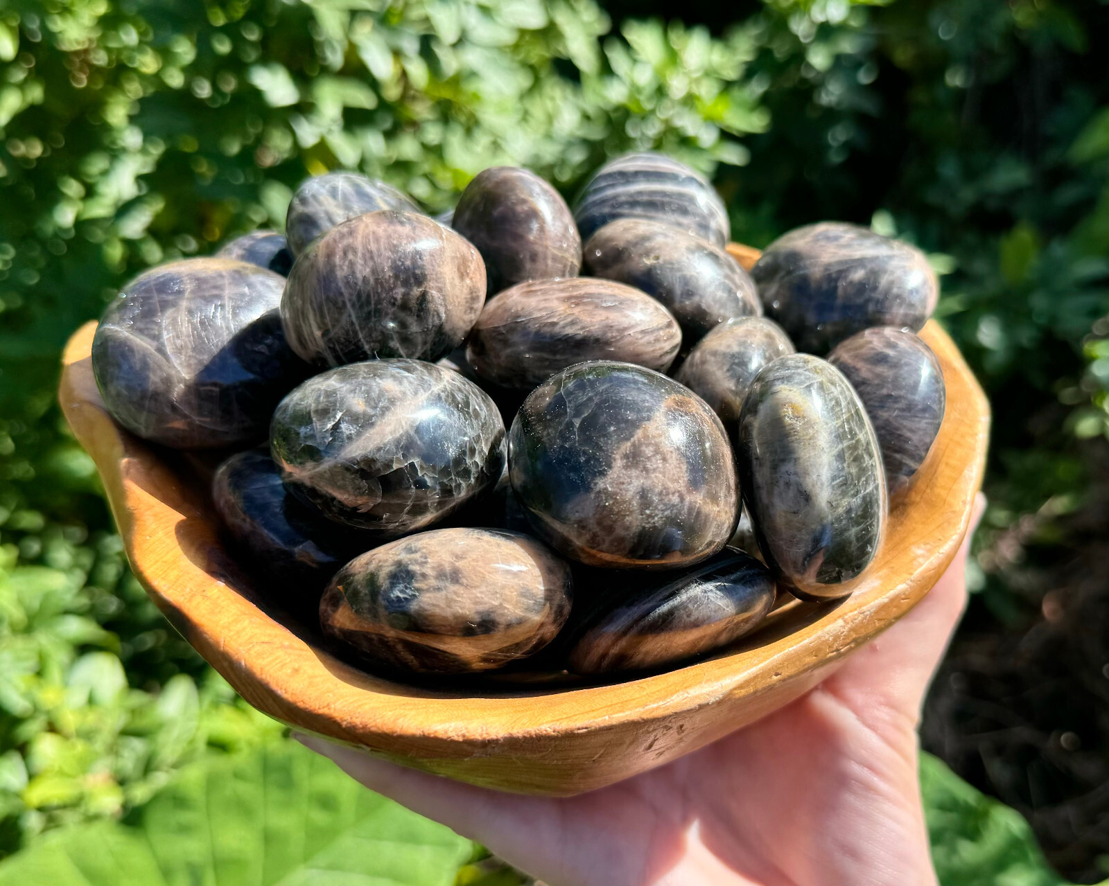 Black Moonstone Palm Stone: Hand Polished Moonstone Pebbles (Wholesale Bulk Lot)