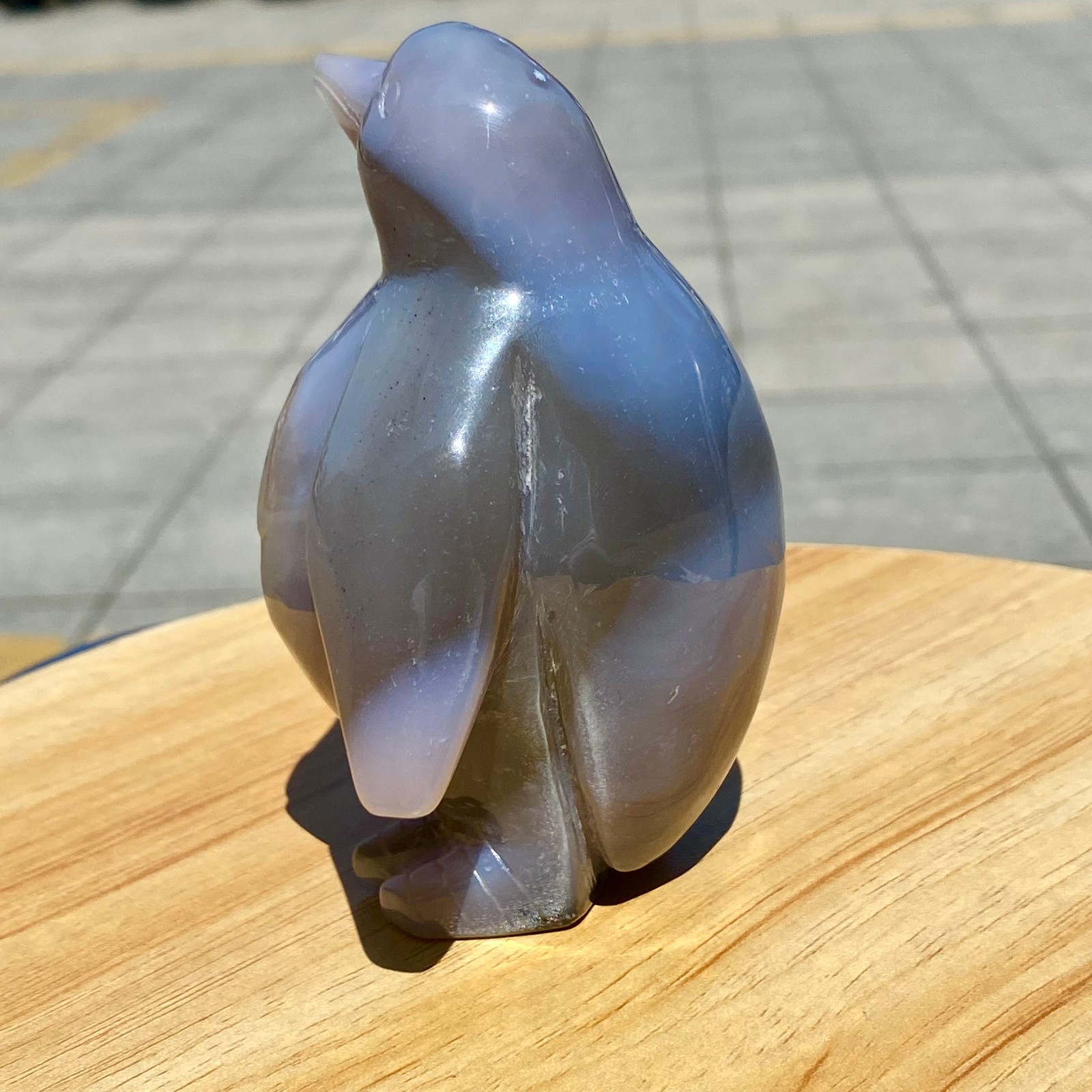 420G Natural Agate Hand Carved Penguin Figurine, Cute Crystal Animal Statue