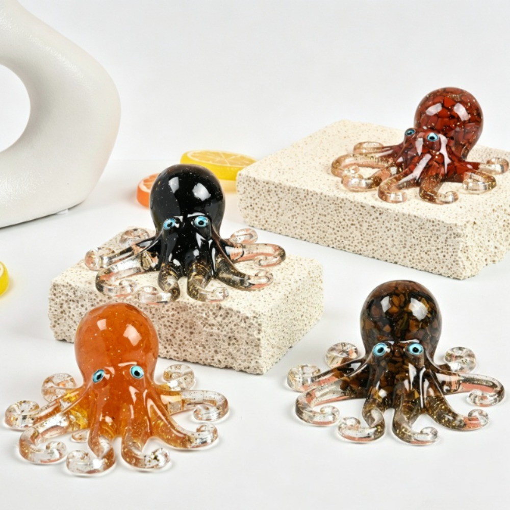 Natural Crystal Chips Resin Octopus Handmade Reiki Healing Desk Energy Decor