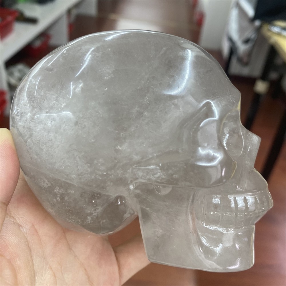 1.9LB 4.2″Natural A+Smoky Quartz Skull Statue Crystal Carving Reiki Heal Decor