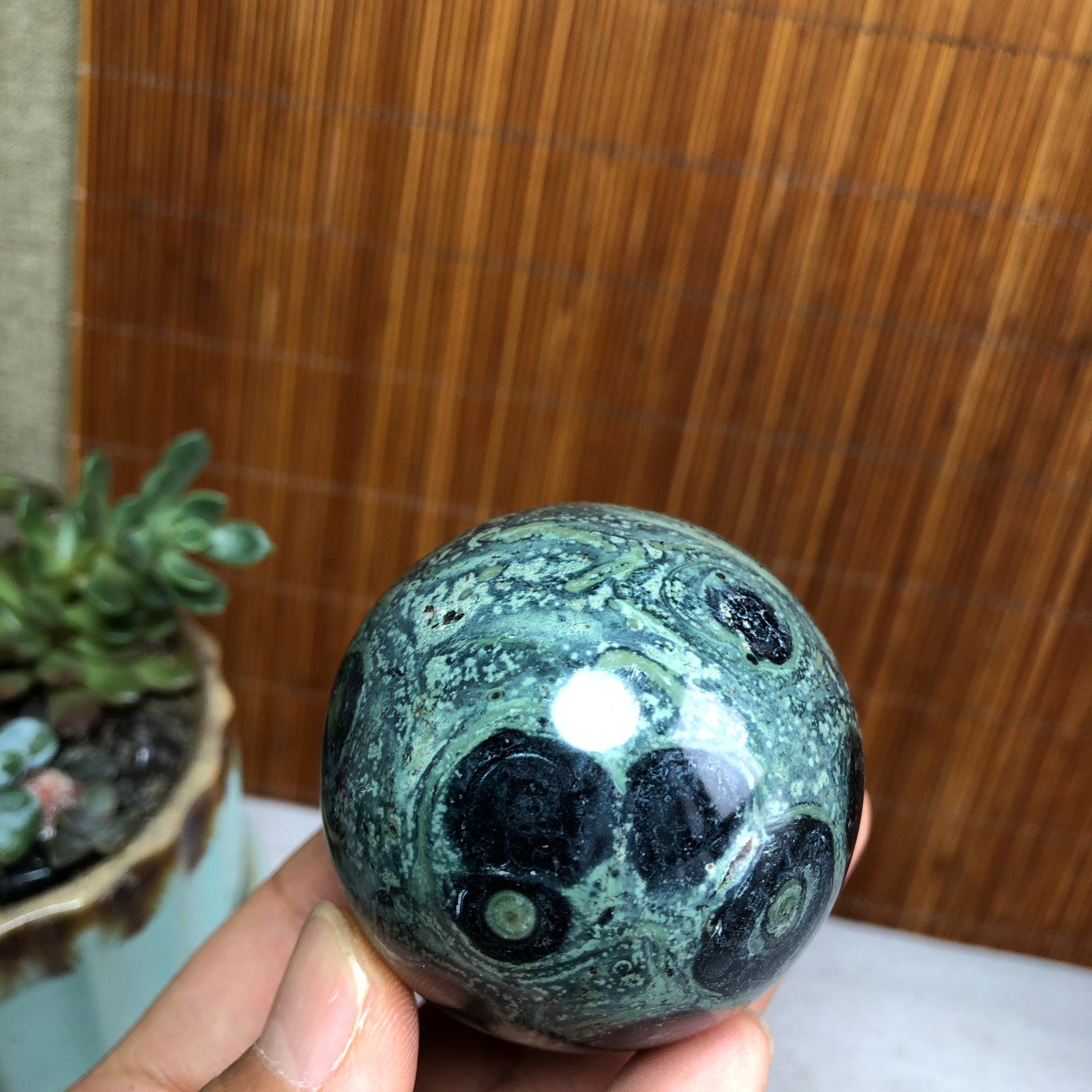 50mm NATURAL Green Kambaba jasper sphere ball quartz Crystal Healing 185g A6140