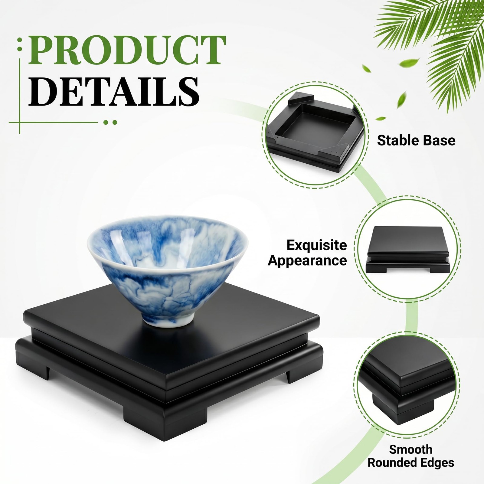 2 Pack Square Wooden Display Stand, 6.7″ Black Wood Vase Display Base, Minima…