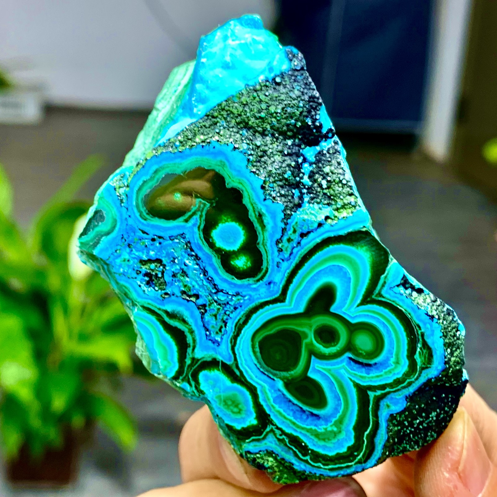 205G Natural Chrysocolla/Malachite transparent cluster rough mineral sample