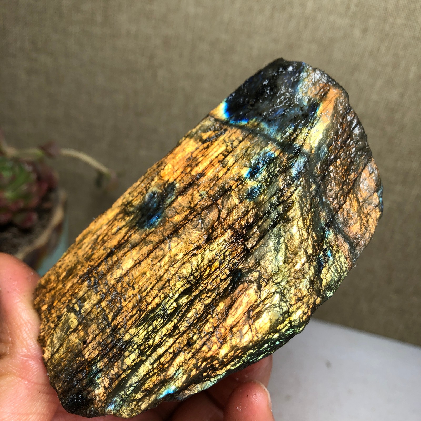 90mm Natural Labradorite Crystal gemstone rough original Specimen 213g A3440