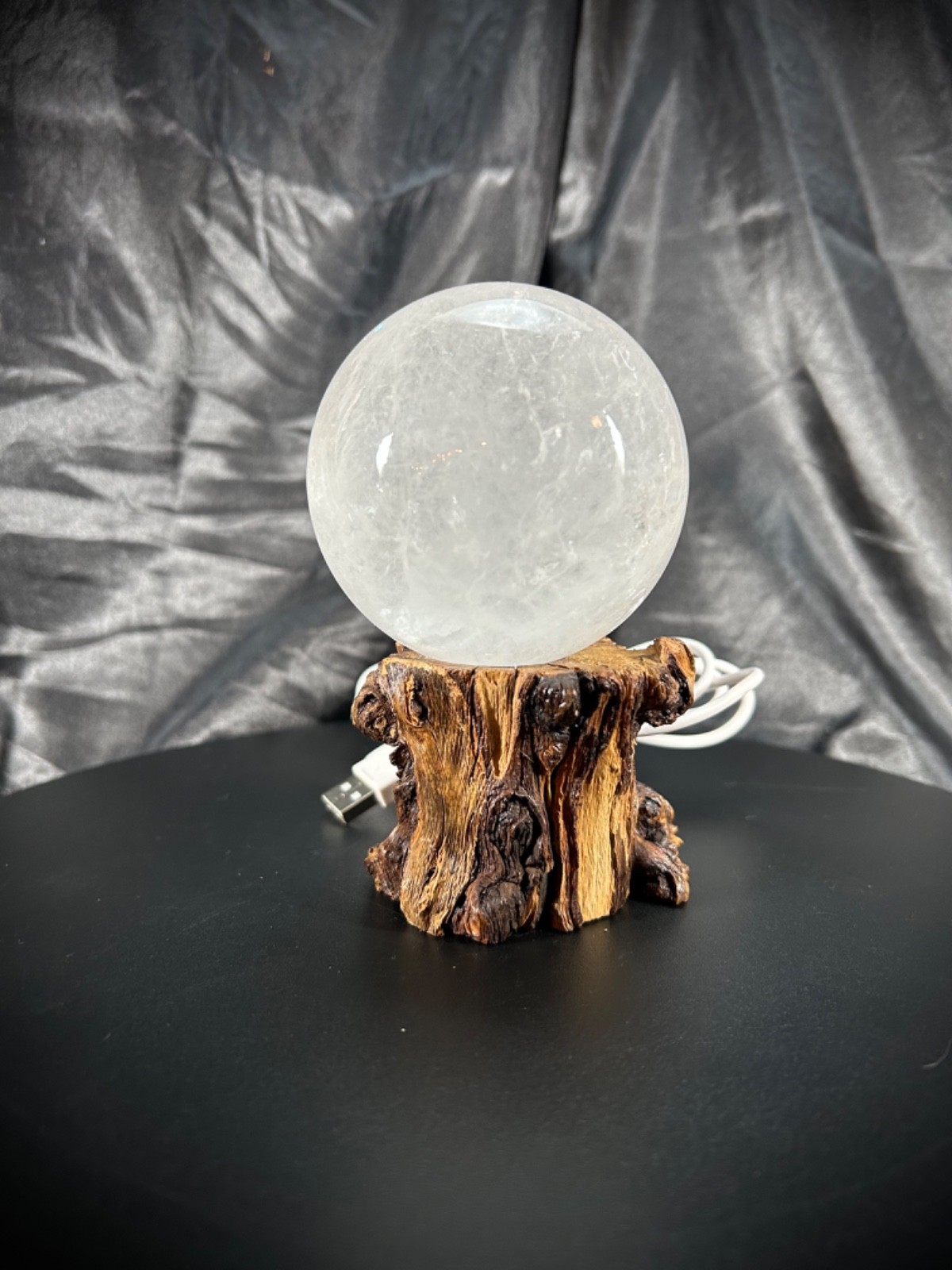 3.1″ Clear Quartz Sphere With Both Lighted Wood And Clear Acrylic Stands 1lb 8oz