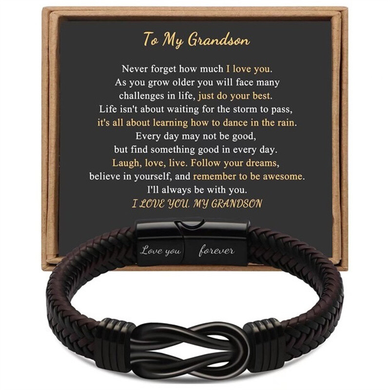 Men’s Genuine Leather Braided Bracelet Stainless Steel Magnetic Buckle Bangle