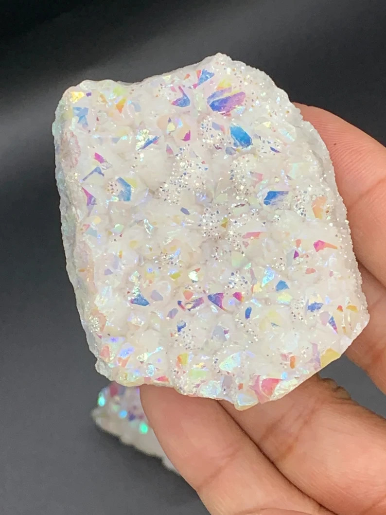 Rainbow Angel Aura Quartz Cluster Raw Titanium Geode Crystal Healing Specimen