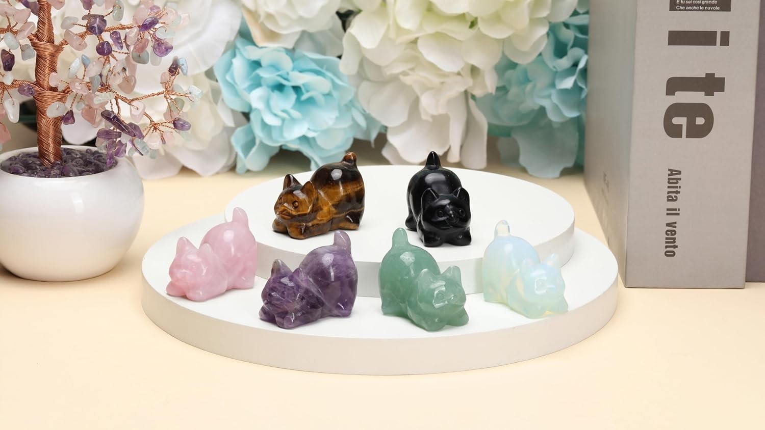 CrystalTears Amethyst Crystal Cat Figurine Carved Healing Crystals Gemstones …