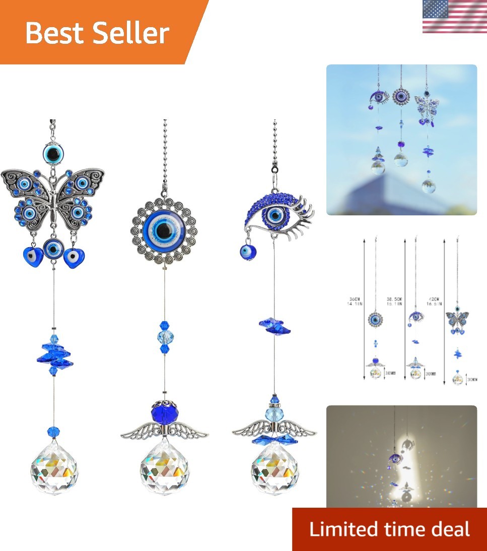 Artistic Butterfly Evil Eye Suncatchers – Set of 3 with Crystal Elements
